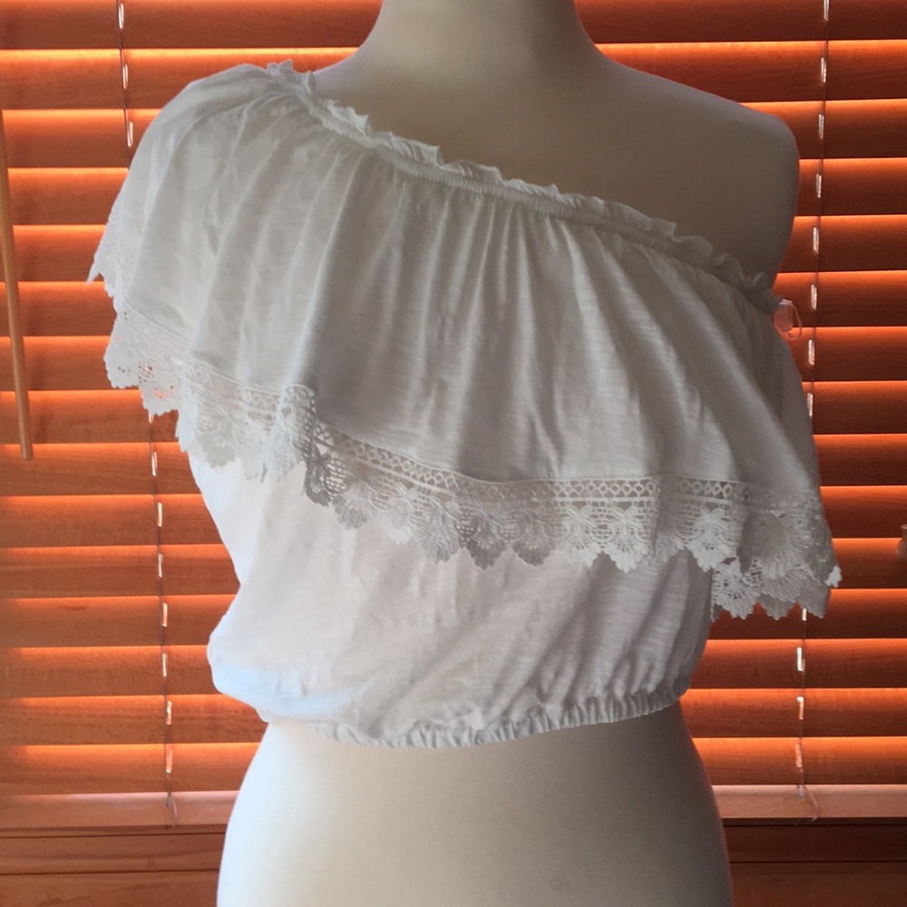 White one shoulder crop top:)